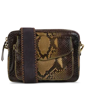 Claris Virot Big Charly Python Leather Crossbody Bag in Brown
